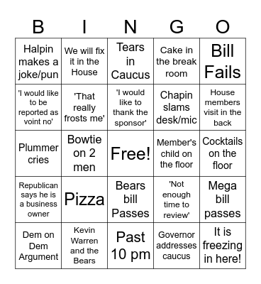 End of Session Bingo Card