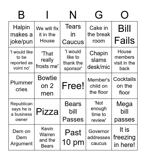 End of Session Bingo Card