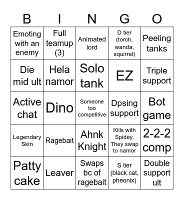 Marvel Rivals Bingo Card