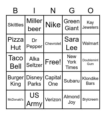 Newcomer's "Commercials" Bingo Card