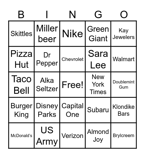Newcomer's "Commercials" Bingo Card