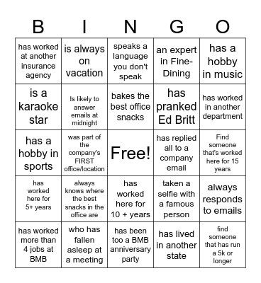 BMB Bingo (Find someone that...) Bingo Card