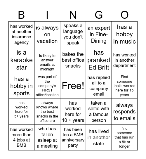 BMB Bingo (Find someone that...) Bingo Card