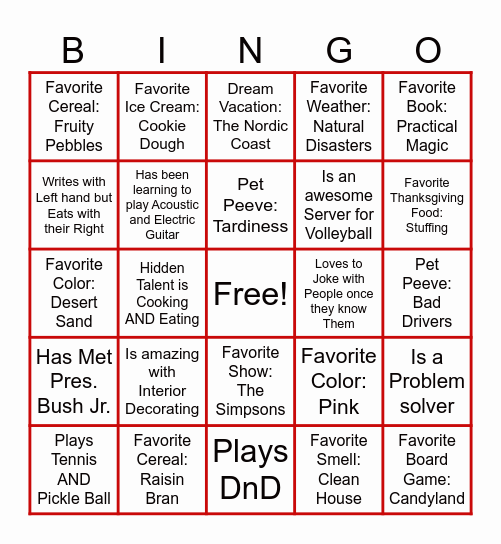 Red Door Bingo Card