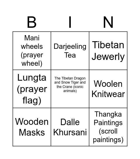 Darjeeling Bingo Card
