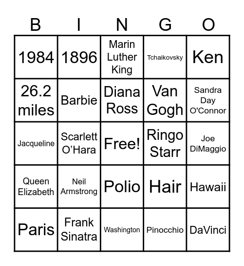 Newcomer's "History" Bingo Card