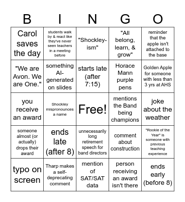 AHS End of Year Bingo Card