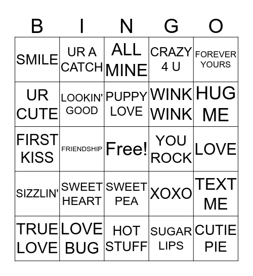 Conversation Heart  Bingo Card