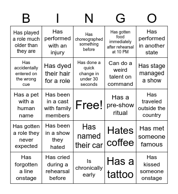 Prom First Day Bingo Card