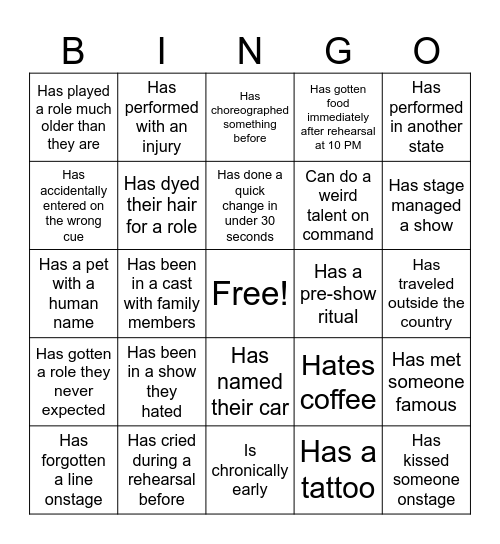 Prom First Day Bingo Card