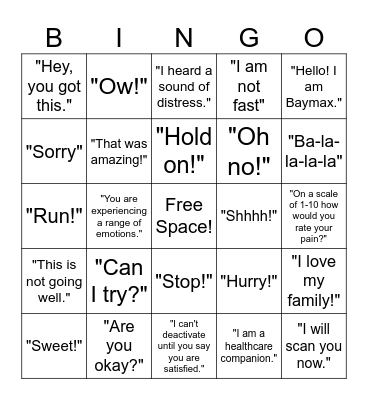 BIG HERO 6: Baymax Bingo! Bingo Card