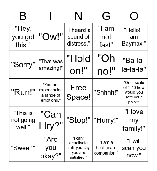 BIG HERO 6: Baymax Bingo! Bingo Card