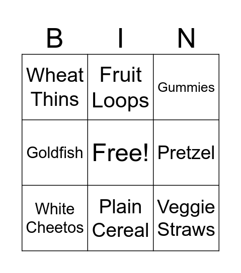 Food Bingo Card