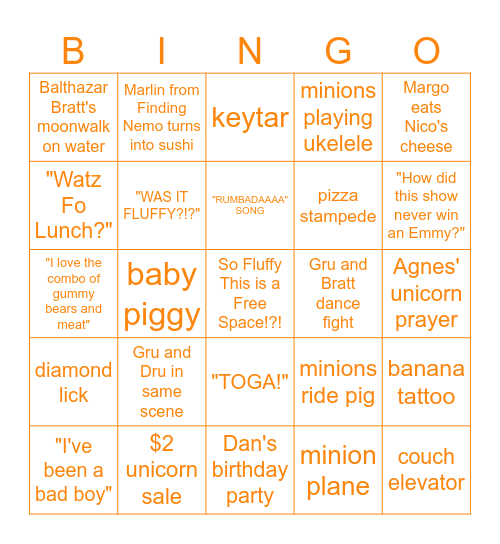 Despicable Me 3 Bingo Card