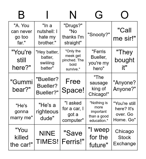 Ferris Bueller's Day Off: Bueller Bingo! Bingo Card