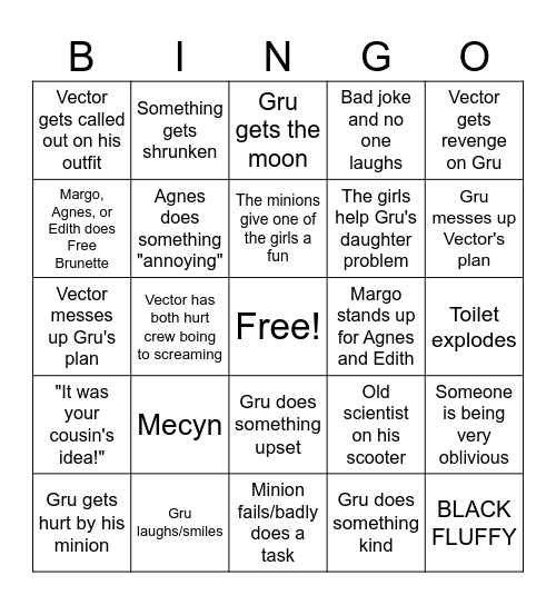 FBI Despicable Me Bingo Card