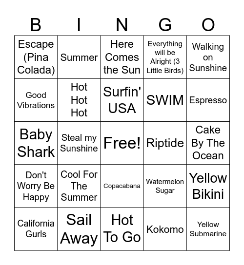Summer Bingo Card