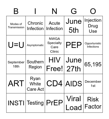 HIV: What You Need to Know Bingo Card