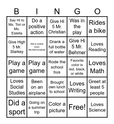 End Of The Year Bingo Card