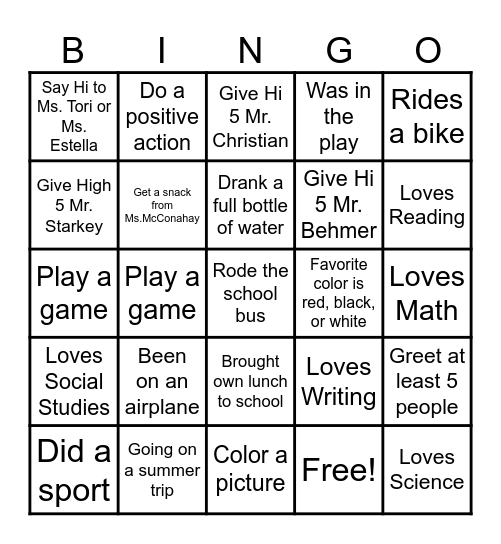 End Of The Year Bingo Card