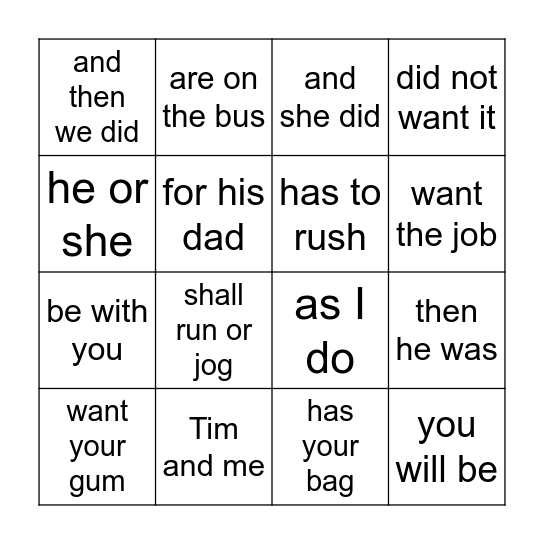 1.5 Wilson HFW Phrases Bingo Card