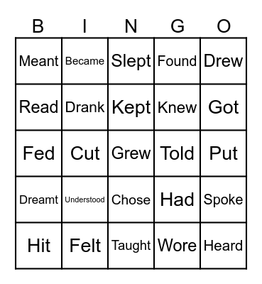 Verbs in Past & Past Participle Bingo Card