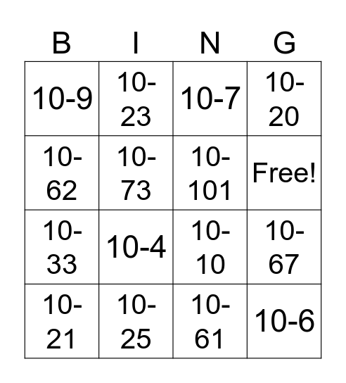 Ten, ten, ten across the board! Bingo Card
