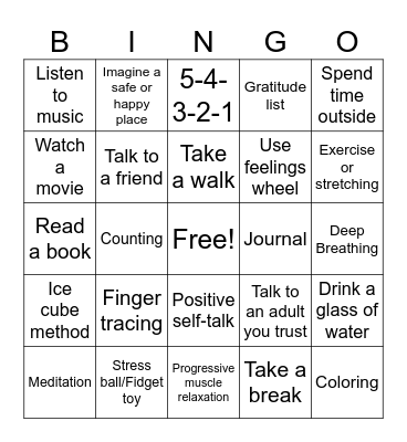 Coping Skills Bingo Card