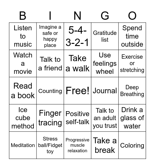 Coping Skills Bingo Card