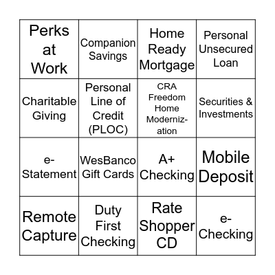 Pick the Product Bingo Card
