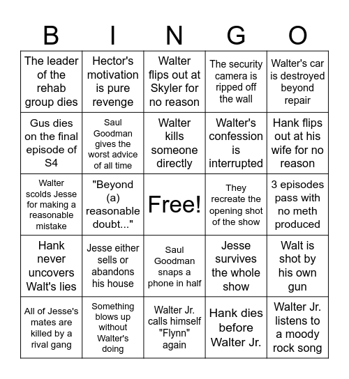 Breaking Bad Bingo Card