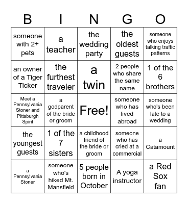 Tobin/Tiger Bingo Card
