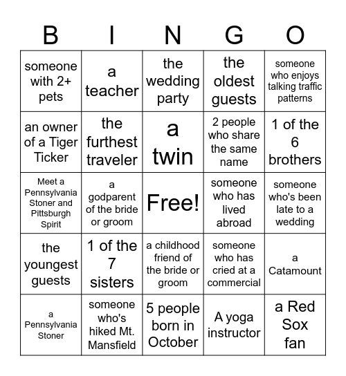 Tobin/Tiger Bingo Card