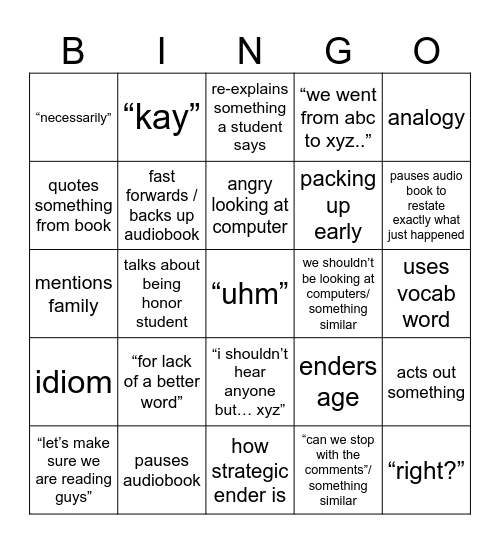 Untitled Bingo Card