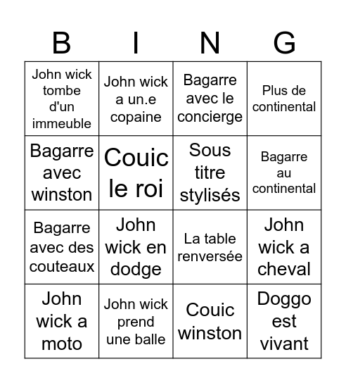 John Wick 4 Bingo Card
