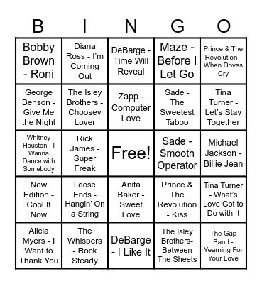 Round 4 - 80's R&B Bingo Card