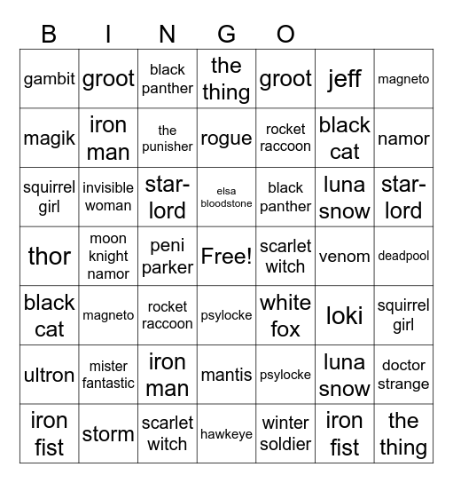 champion bingo Card