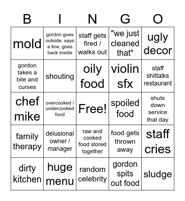 Kitchen Nightmares Bingo Card