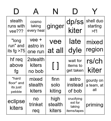 shitty run ad bingo Card