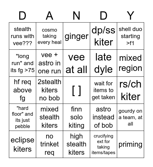 shitty run ad bingo Card