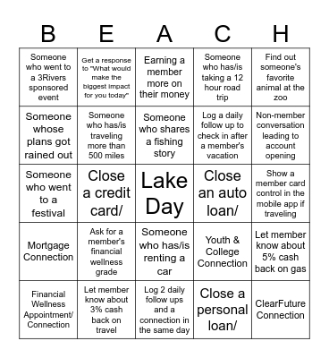 Summer Plans Bingo Card
