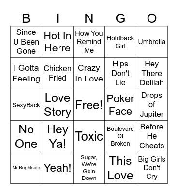 2000s Night Bingo Card