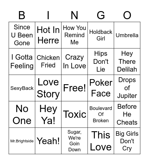 2000s Night Bingo Card