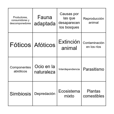 BINGO DE LOS ECOSISTEMAS Bingo Card