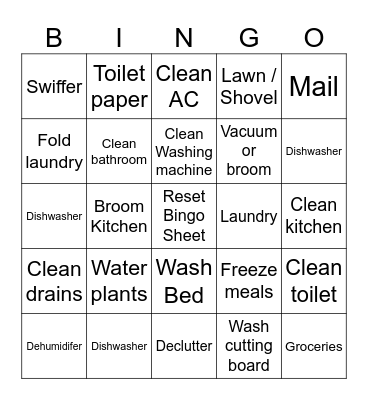 Chore Bingo Card