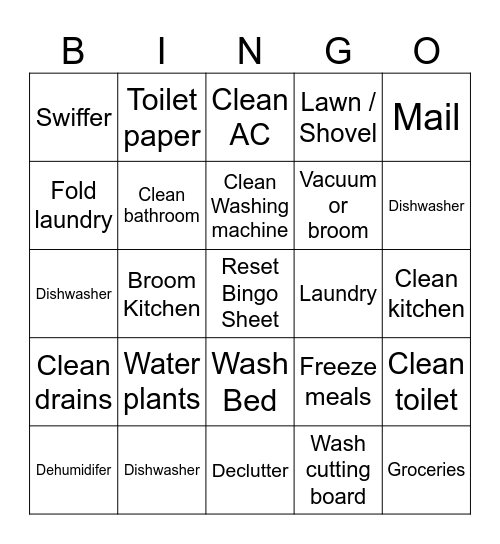 Chore Bingo Card