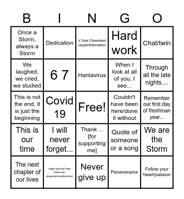 Graduation Bingo Card