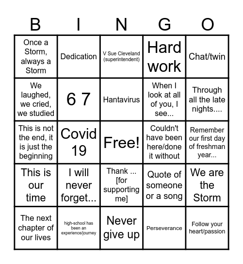 Graduation Bingo Card