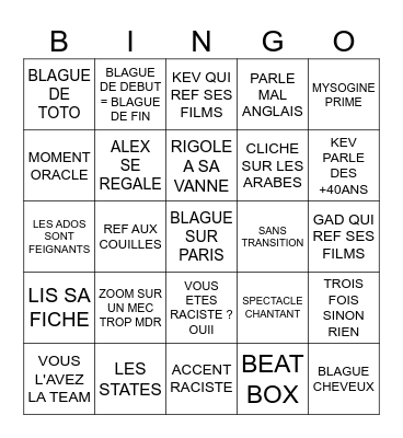 KEV ELMALEH Bingo Card