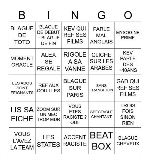 KEV ELMALEH Bingo Card